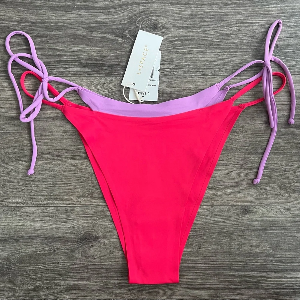 L*SPACE Mackena Layered Bikini Bottom XL Bitsy Cheeky Seamless Hot Cherry Jewel